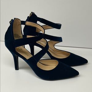 Nine West Dark Blue Velvet Strappy Heels
